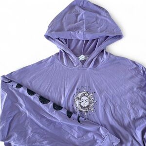 Streetwear Society Celestial La Lune Moon Phases Purple Hoodie Drawstring Hem L
